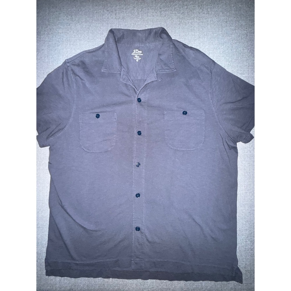 J.Crew Mens XXL Garment Dyed Slub Cotton Knit Button Down Shirt Grey Camp Collar